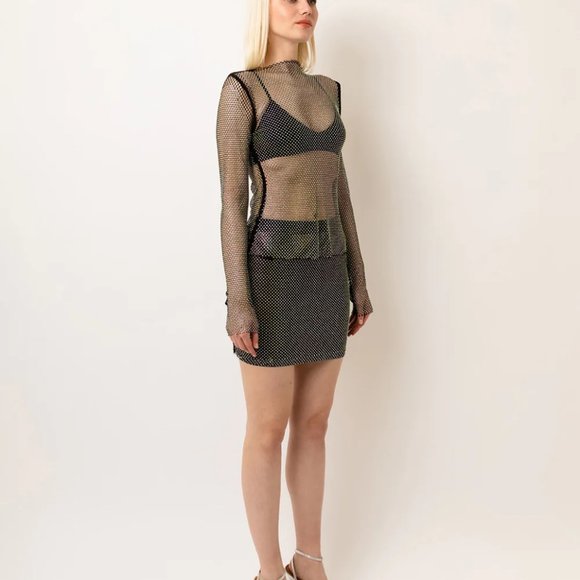 Amy Lynn rhinestone embellished skirt and top set co-ord fishnet - Picture 7 of 7